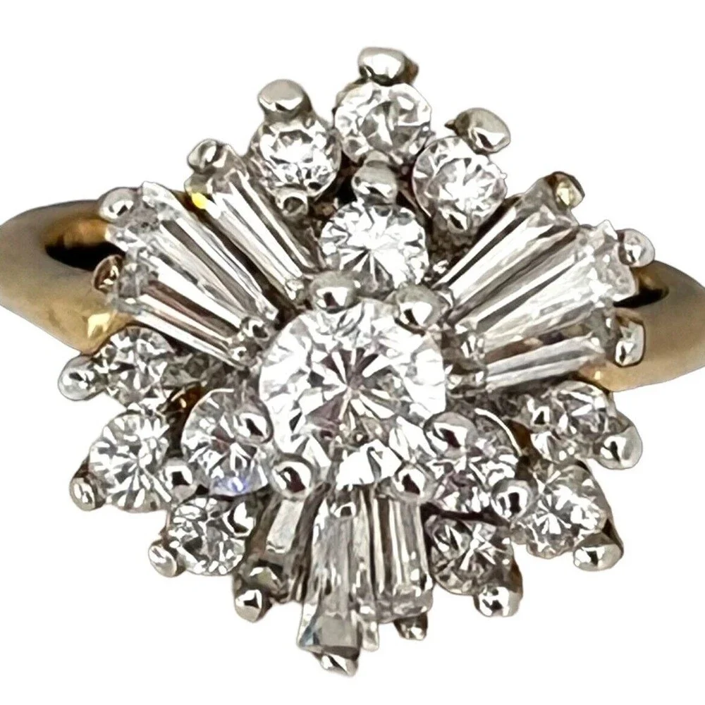 Vintage 1970s Ring Size 5 Uncas CZ Cluster Starburst Gold Plated - 14Q